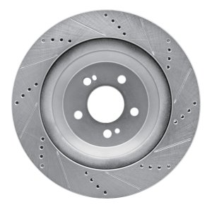 Mercedes-Benz S550E Brake Rotor (1) - Rear Left - R1 Concepts - Drilled & Slotted - Silver - `14-`21